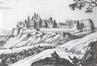 Bild: Die Festung zu Mansfeld in einem historischen Stich von Merian.