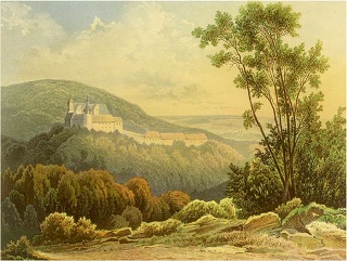 Bild: Schloss Rammelburg in einer historischen Abbildung aus den Jahren vor 1901. Dieses Bild ist gemeinfrei, weil seine urheberrechtliche Schutzfrist abgelaufen ist.