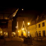 Hettstedt - Das Saigertor an Weihnachten bei Nacht.