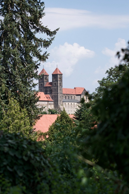 Bild: Auf dem Wiperti-Friedhof - Blick auf die Stiftskirche St. Servatii auf dem Schlossberg von Quedlinburg.